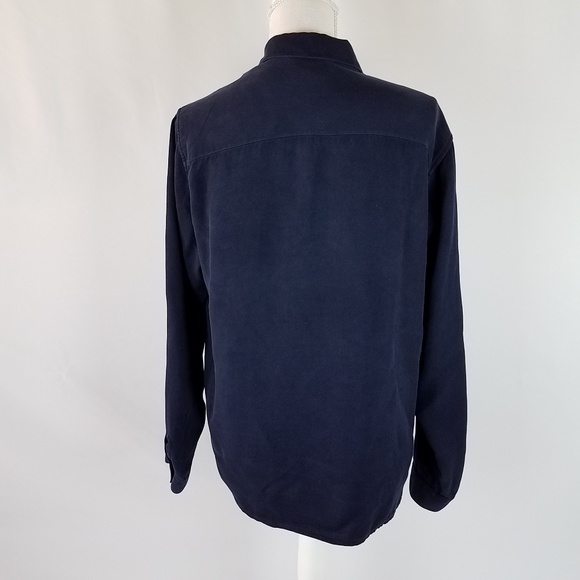 Lauren Ralph Lauren Gold Crest Navy Blue Silk Shir - Picture 4 of 6